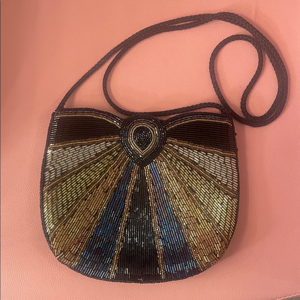 Vintage heavy beaded evening bag flapper girl style